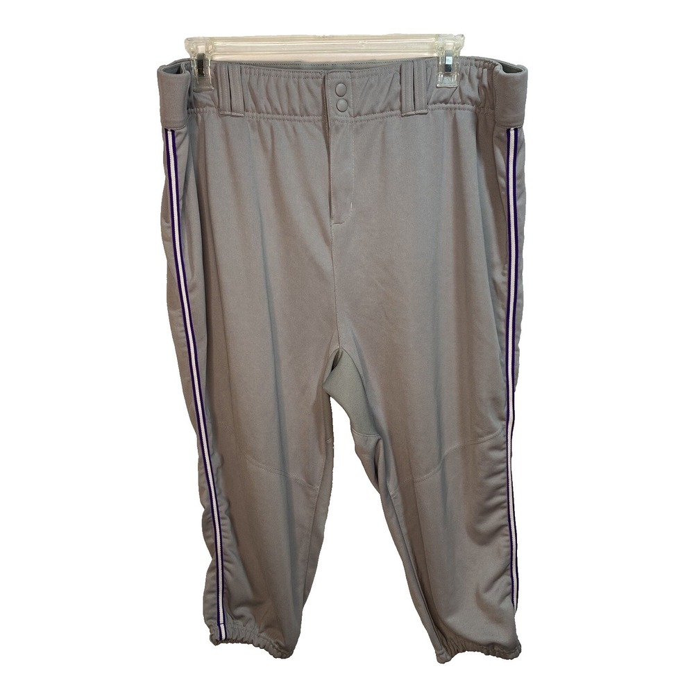 adidas Baseball Knee Length Pants‎ Grey With Purple & White Stripe Men's 3XL